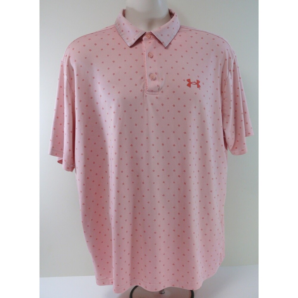 Under Armour The Playoff Polo Shirt Pink / peach Golf Stretch Rugby LARGE